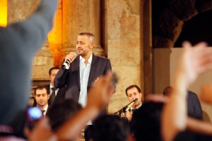 JERASH, JORDAN - JULY 23: Syrian singer George Wassouf performs at the crowded southern amphitheatre during the Jerash Festival on July 23, 2011 in Jerash, Jordan. The Jerash Festival is a cultural event held at the end of July and beginning of August featuring a wide variety of performances. (Photo by Salah Malkawi/ Getty Images)