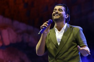 Sirian singer Nassif Zeytoun performs during his concert at the Damascus Citadel Nights Festival on July 21, 2022. (Photo by LOUAI BESHARA / AFP) (Photo by LOUAI BESHARA/AFP via Getty Images)